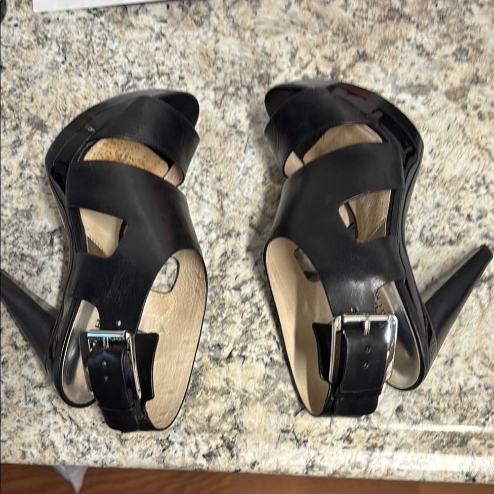 Michael Kors Black Leather Heels with Cross-Strap Design - Picture 8 of 10
